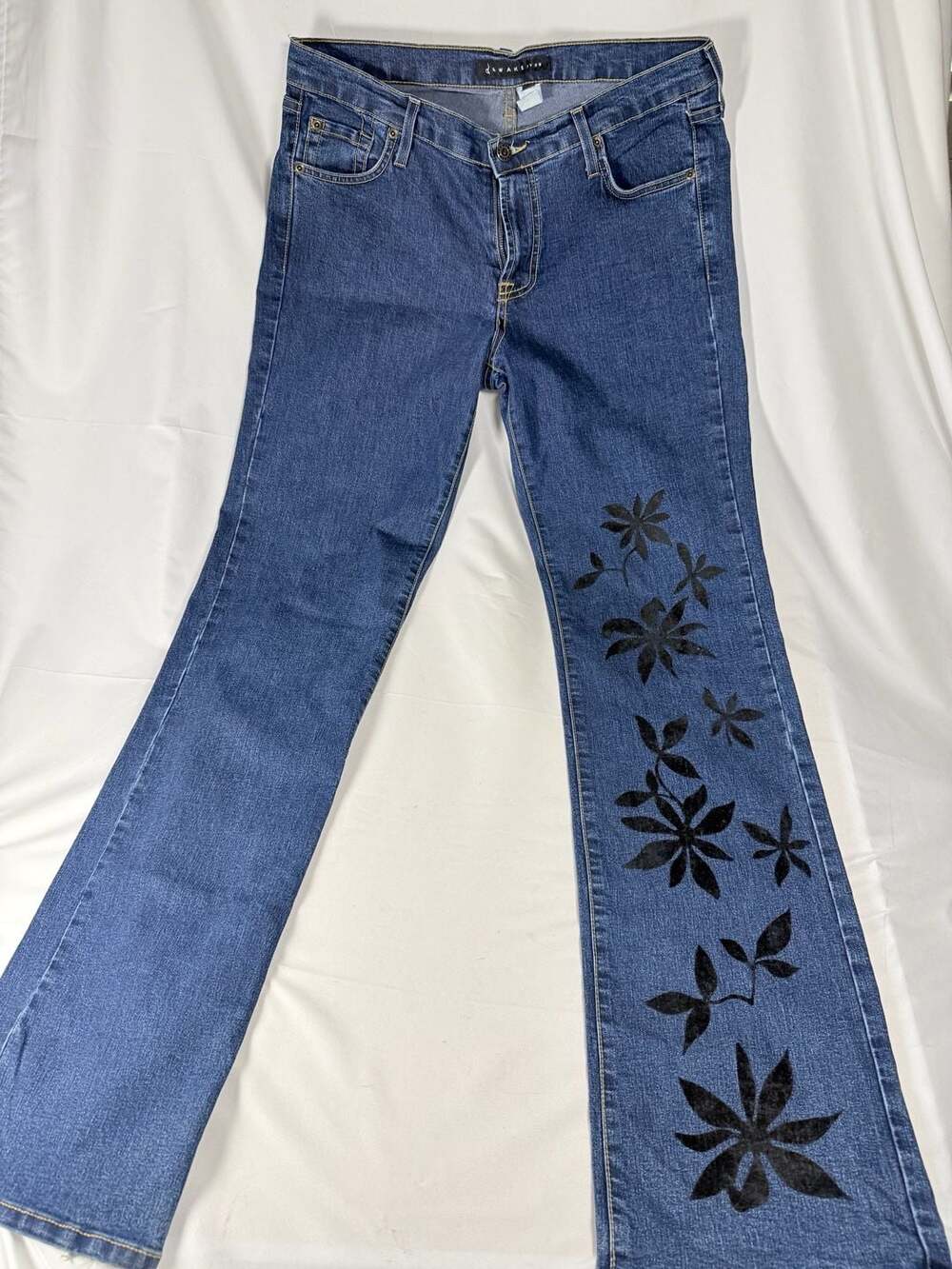 Boho 70s DawakeiyosWomen's Dark Floral Print Flare Jeans 10
